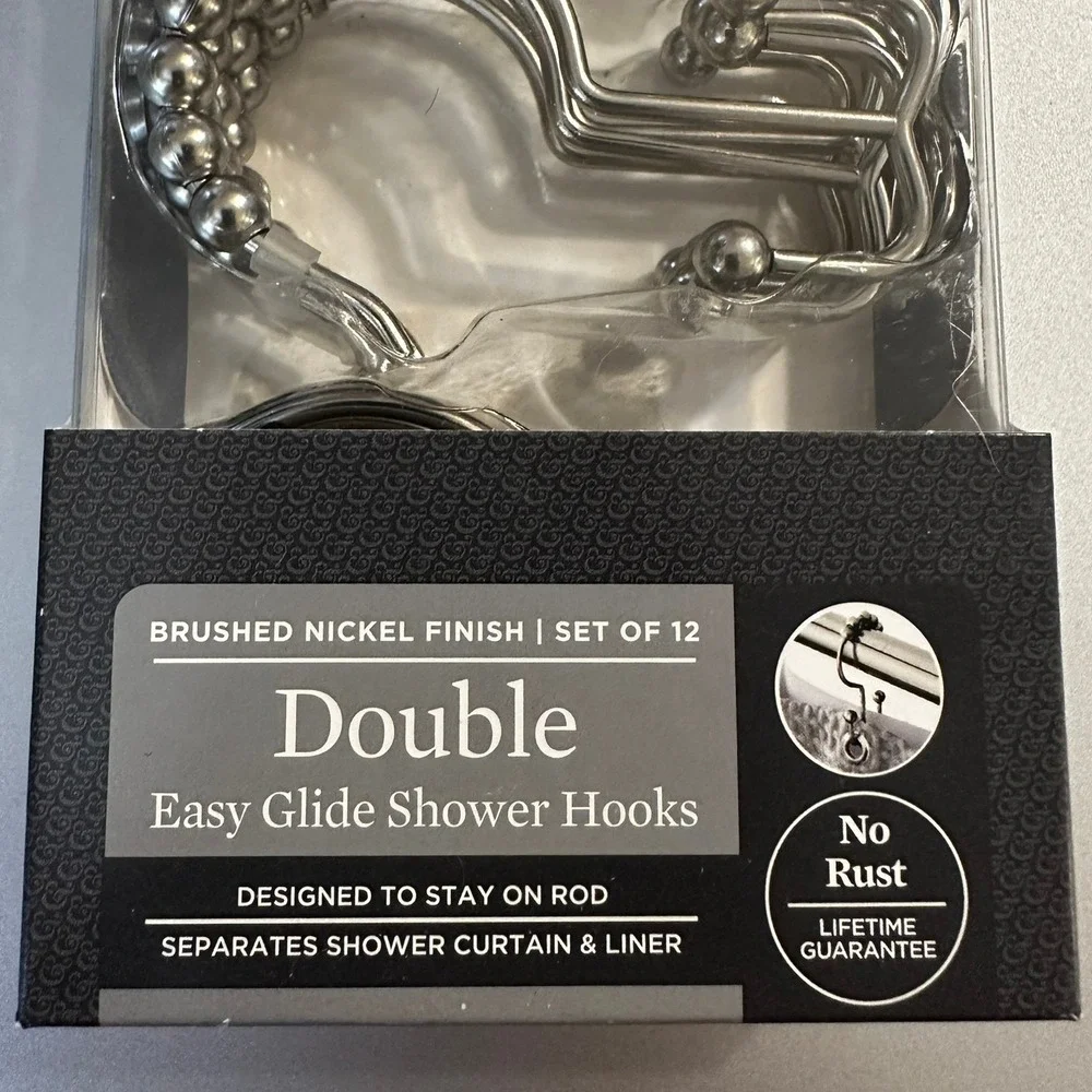 Better Homes & Gardens Brushed Nickel Set of 12 Easy Glide Double‎ Shower Hooks